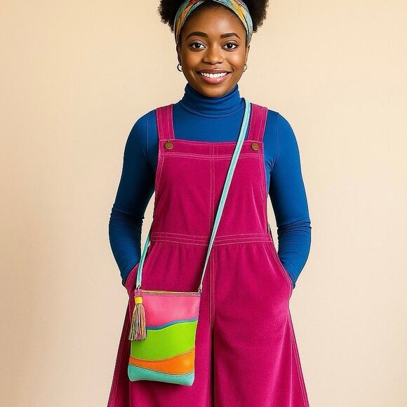 iii New York Genuine Leather Colorblock Crossbody Bag rainbow Retro Y2K purse - Picture 1 of 11